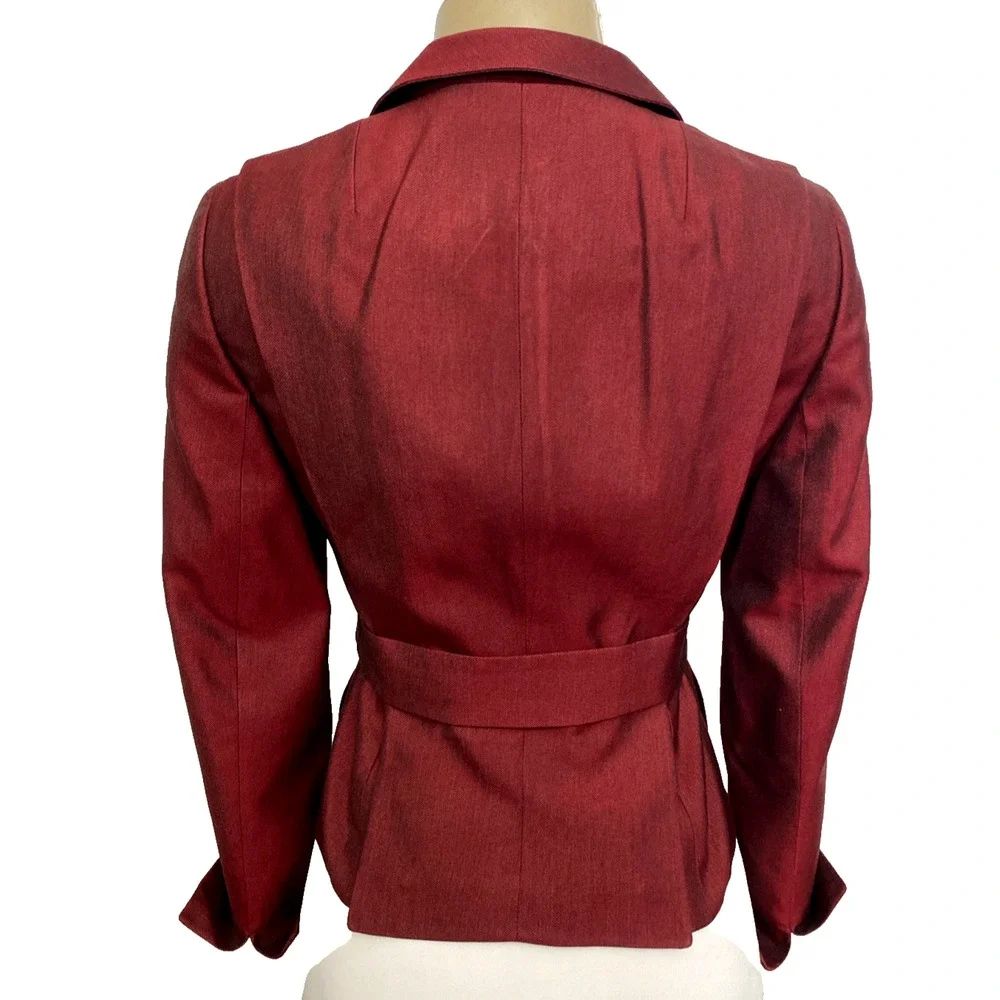 Akris Red 100% Silk Blazer Jacket Notch Lapel Collar Black Sheen V Neck 8 US M - Picture 7 of 11